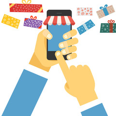 Poster - Digital commerce illustration. Online shopping with modern devic