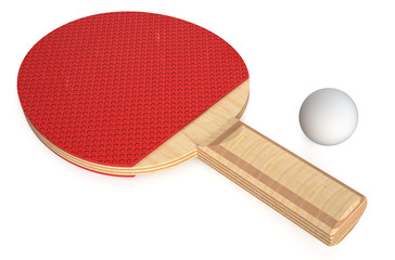 ping pong paddle and ball