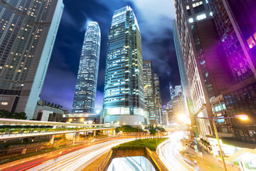 traffic in Hong Kong at night