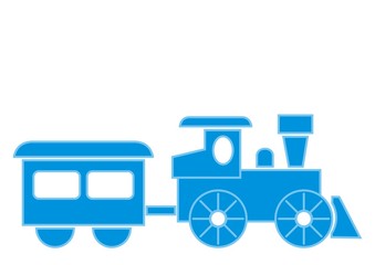 Wall Mural - train, blue locomotive with waggon, vector icon