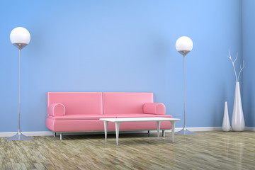 Canvas Print - blue room with a sofa