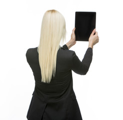 Wall Mural - turned back blonde businesswoman writing