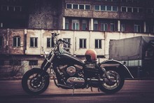 Custom Made Bobber Motorcycle On A Road