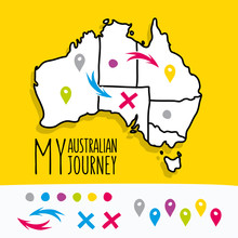 Hand Drawn My Australian Journey Map Project With Pins Vector