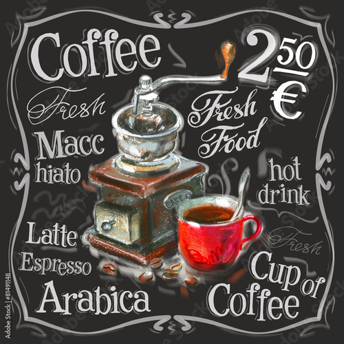 Naklejka - mata magnetyczna na lodówkę coffee, espresso vector logo design template. fresh drink or