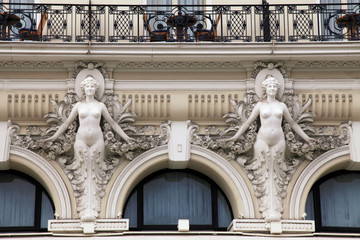 Wall Mural - Architectural Detail at baroque style facade of building