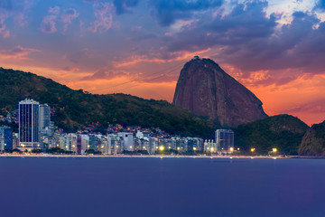 Fototapete - Sunset view of Copacabana, mountain Sugar Loaf. Rio de Janeiro