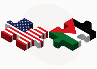 Wall Mural - USA and State of Palestine Flags in puzzle