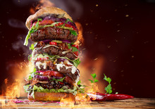 Delicious Big Hamburger On Wood
