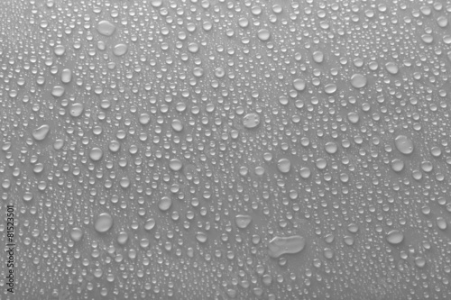 Fototapeta na wymiar Water drops on glass on light background