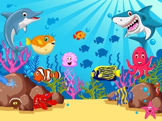 Wall Mural - funny cartoon sea life for you design