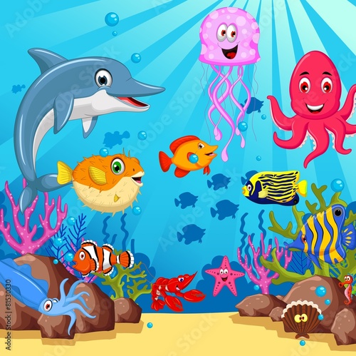 Naklejka dekoracyjna funny cartoon sea life for you design