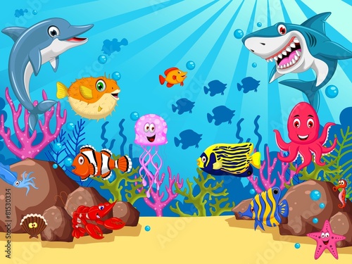 Nowoczesny obraz na płótnie funny cartoon sea life for you design