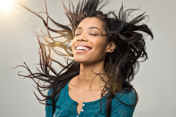 joyful woman with hairstyle
