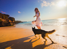 Woman Traveling With Dog