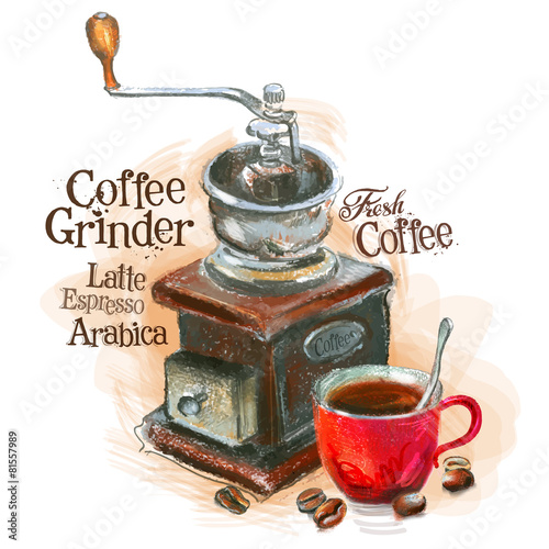 Naklejka - mata magnetyczna na lodówkę fresh coffee vector logo design template. grinder or espresso