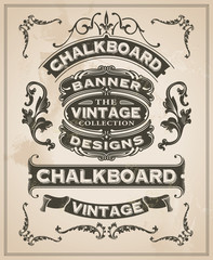 vintage retro hand drawn banner set - vector illustration