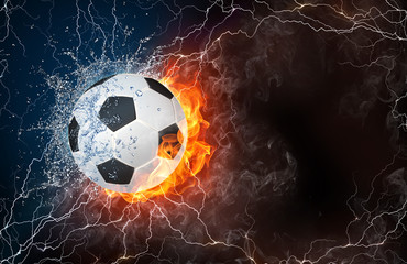 Wall Mural - Soccer ball in fire and water