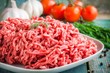 fresh raw minced beef in a plate close up