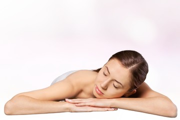 Poster - Facial. Beauty Woman Lying Down. Spa Girl. Sleeping or Resting