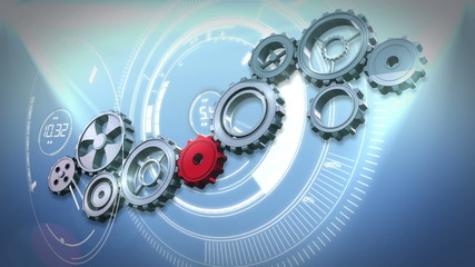 Poster - Cogs and wheels turning against interface