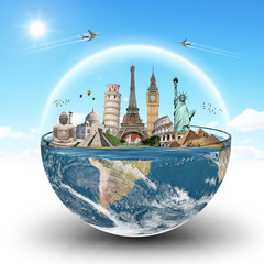 Fototapete - Monuments of the world in a glass of water