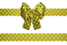 Brown Green  Bow And Ribbon With White Polka Dots Made From Silk