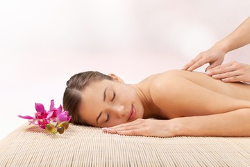 Poster - Spa. Young attractive woman getting spa treatment over white