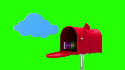 Poster - Internet icons in the mailbox on green background