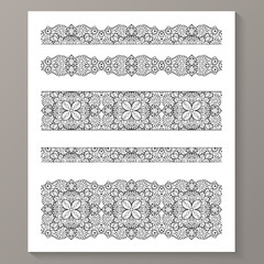 Set of seamless lace borders with transparent background