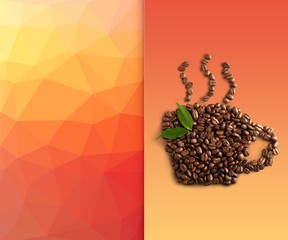 Sticker - Background. Coffee beans with leaves isolated on white