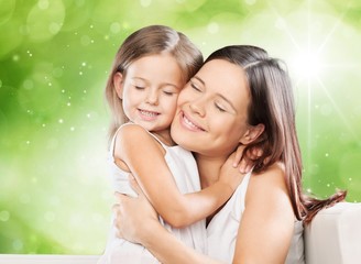 Poster - Mother. Family, child and happiness concept - hugging mother and