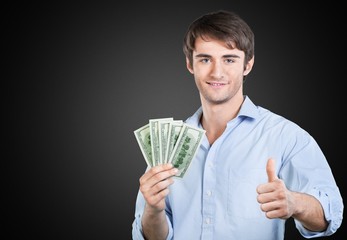 Wall Mural - Guy. Happy rich man with thumbs up - isolated over a white