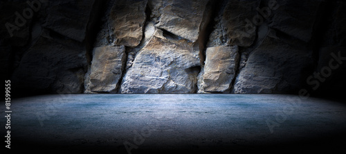 Fotografía Fondo suelo de cemento y pared de roca