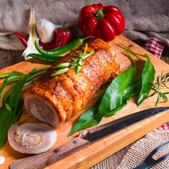 Wall Mural - meat roulade with bear allium filling