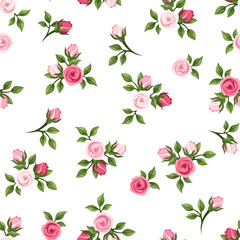 Wall Mural - seamless pattern with pink roses. vector illustration.