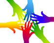 comunità, colori, mani, braccia, colorate