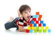 © Oksana Kuzmina - funny kid playing toy blocks isolated