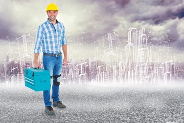 Poster - full length portrait of repairman with toolbox