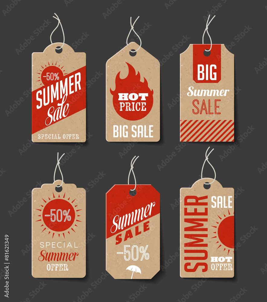 Cardboard Summer Sales Labels - obrazy, fototapety, plakaty 