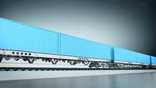 Blue Freight Train With Containers Front View Loop Animation 