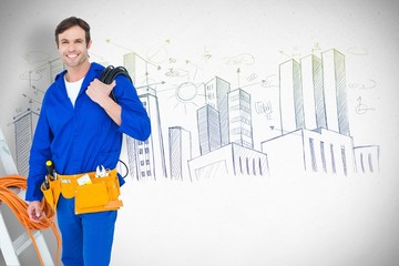 Poster - Happy electrician with wires