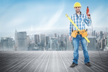 Poster - Composite image of portrait of smiling repairman with tools