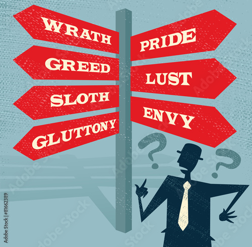 Cuadros en Lienzo Abstract Businessman at Seven Deadly Sins Signpost.
