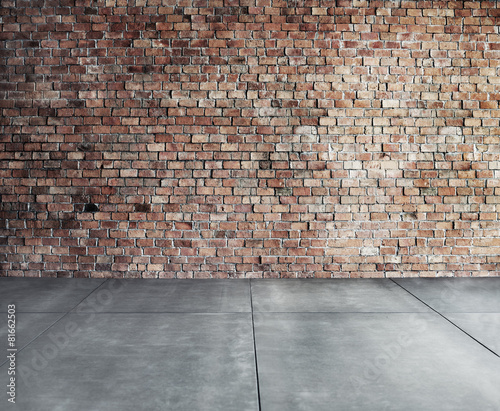 Photo Empty Brick Wall with Concrete Floor Concept