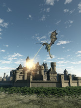 Dragon Attcking A Medieval City