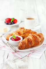 Wall Mural - Fresh croissants with jam