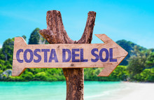 Costa Del Sol Wooden Sign With Beach Background