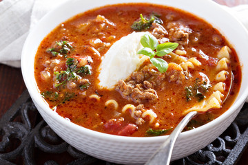 Canvas Print - Lasagne soup with ground beef