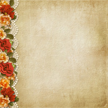 Vintage Background With Gorgeous Flowers And Lace